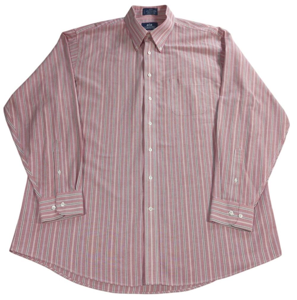 Stafford Mens XL Dress Shirt 17.5 36 37 Red Stripe Wrinkle Free Oxford